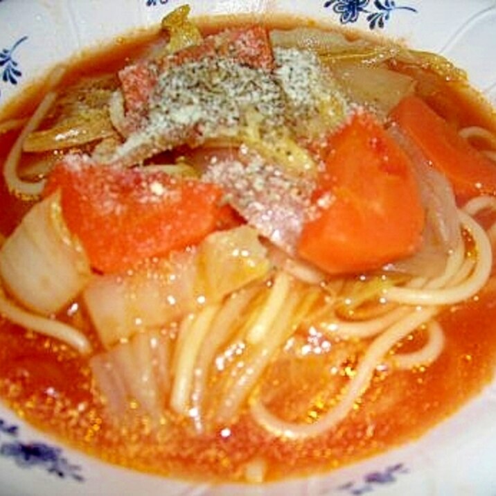 白菜入りトマトスープスパ